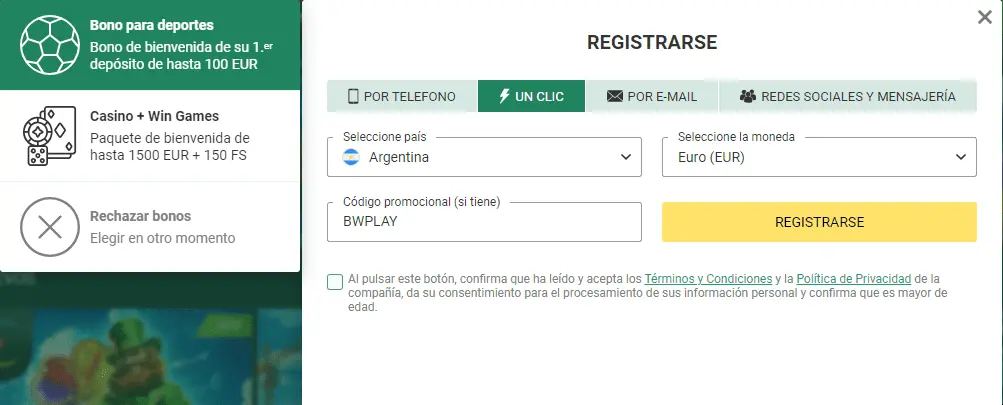 registro rapido betwinner